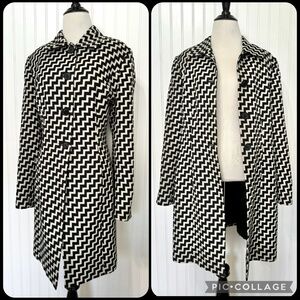 Y2K Donna Rea New York Zig Zag Chevron Trench Coat Black & White Dress Coat